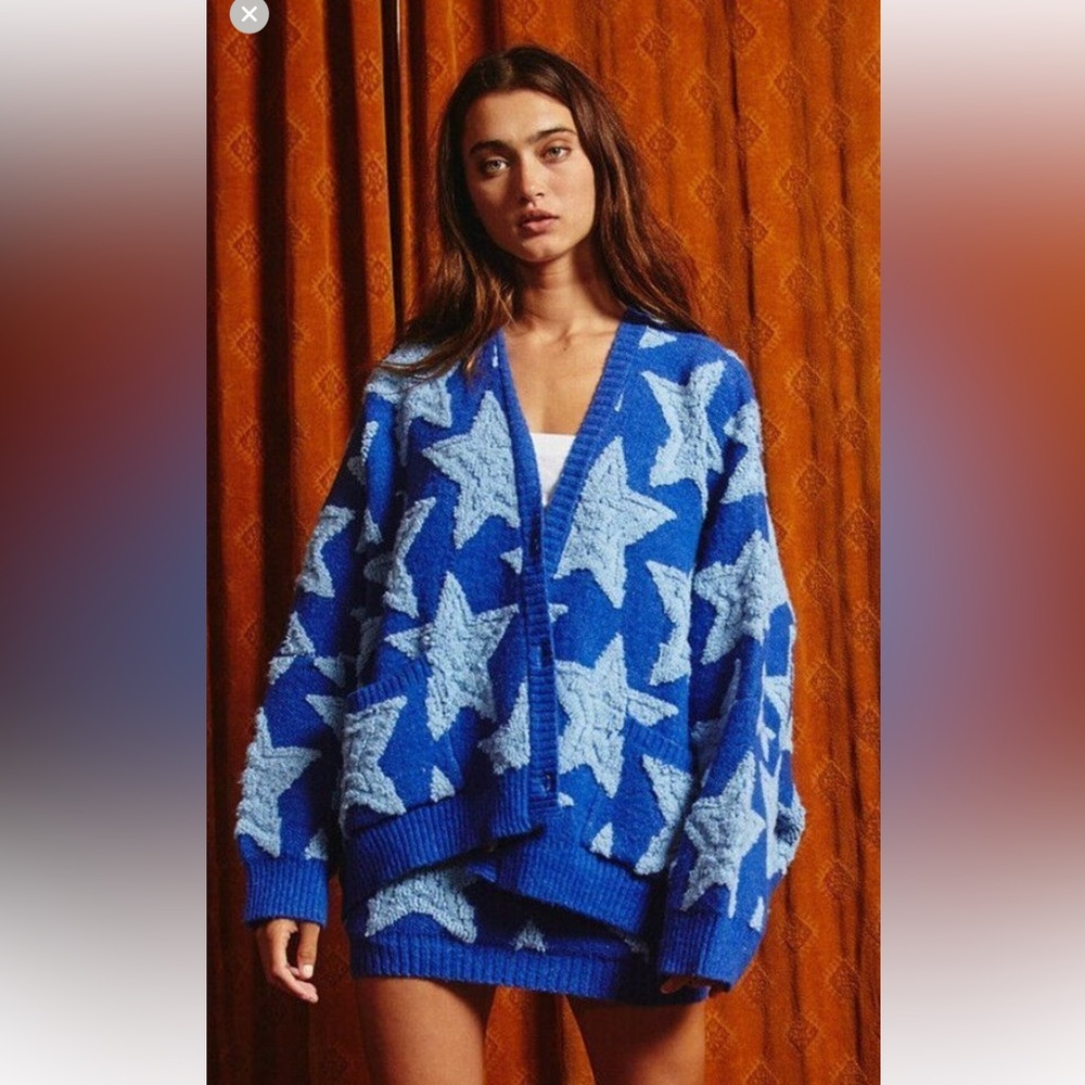 Bucketlist Meet Me At Midnight Blue Oversized Star Cardigan